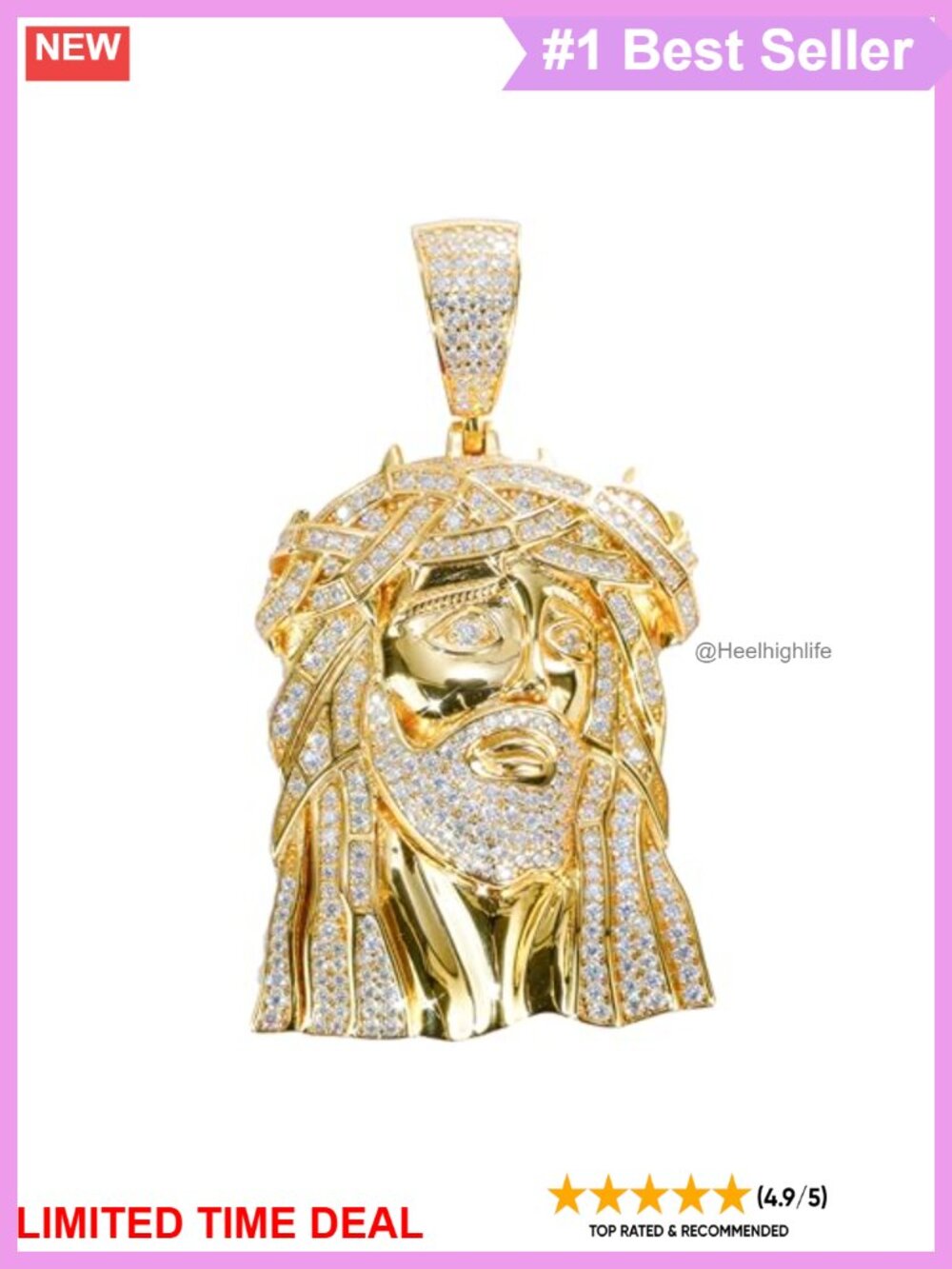 Moissanite Jesus Cross Lion Pendant 925 Sterling Silver Necklace For Men Women